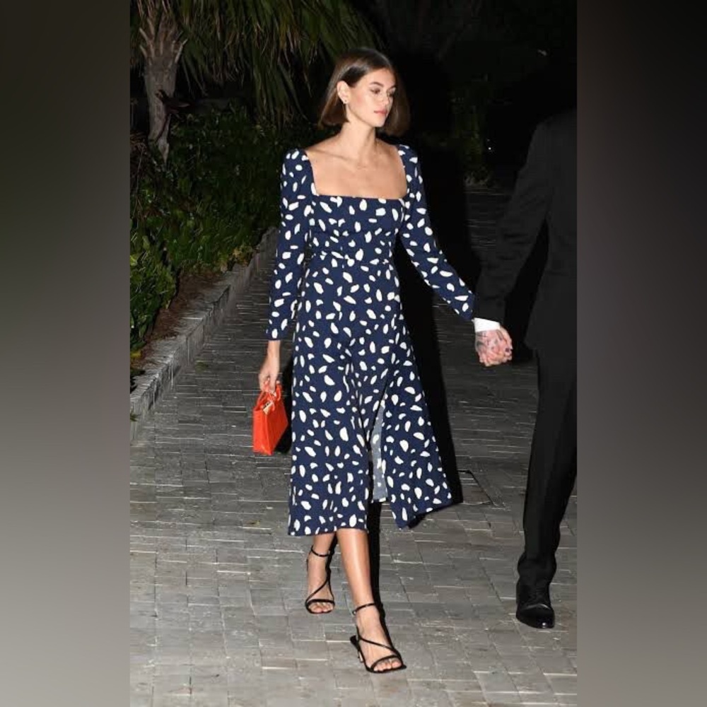Reformation Sigmund Navy and White Splatter Midi Dress